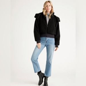 QUINCE Black Hooded Sherpa Jacket NWT Size Medium